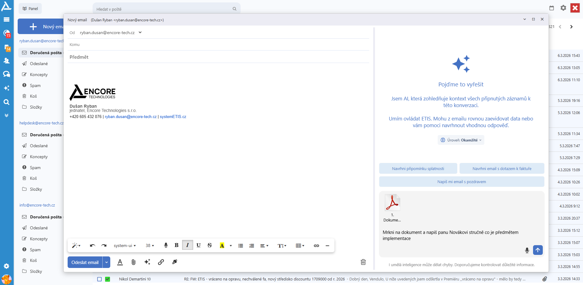 Nahrávání souborů do AI chatu v emailech