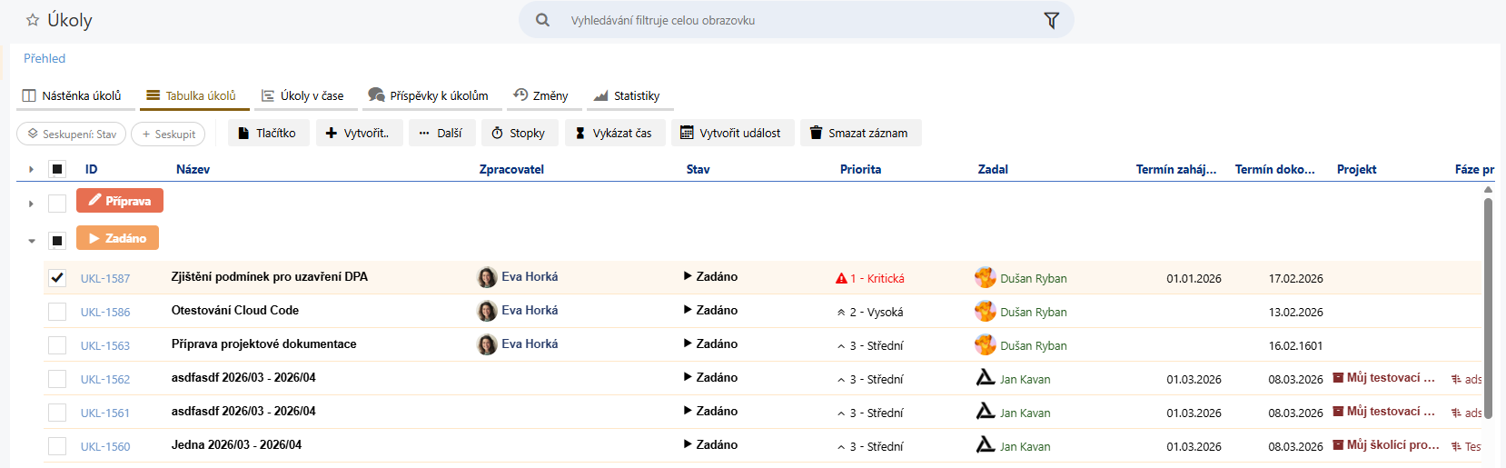 Akce záznamů přímo z přehledové tabulky analýz